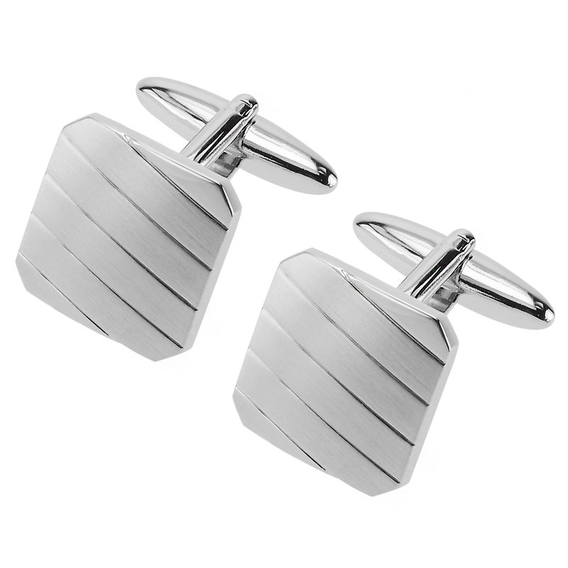 Diagonal Etched Stripes Square Cufflinks - Cuff Links - Other Metals Silver