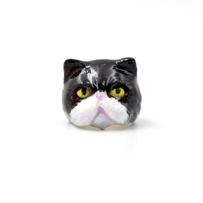 French enamel-painted black and white cat yellow Bronze ring can be customized color of your house cat - แหวนทั่วไป - โลหะ สีดำ