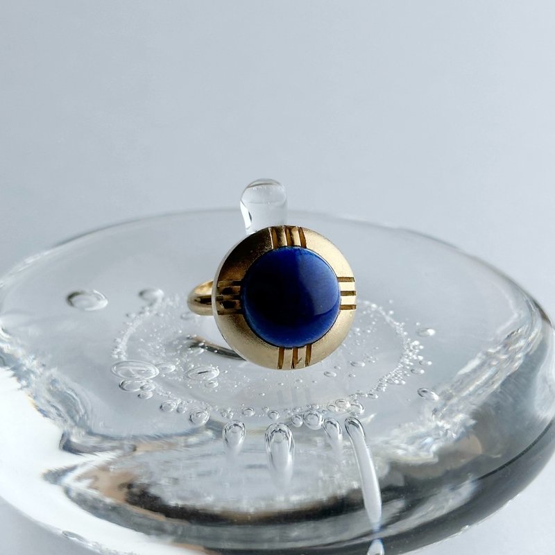 ゴールド【Sapphire】七宝焼リング 純銀張七宝 - 戒指 - 其他材質 藍色
