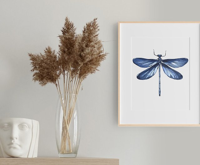 トンボ アートプリント 青とんぼ ウォールアート 美しい昆虫 水彩画