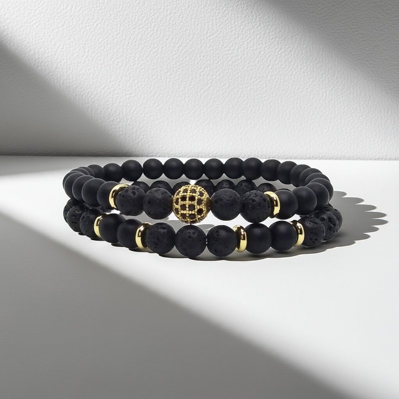 星球Sphere | 熔岩行星 x 黑洞手鍊 黑瑪瑙 鋯石【勇氣力量】 - 手鍊/手環 - 水晶 黑色