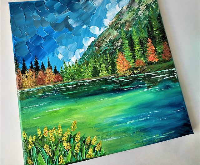 絵画 自然風景 海 湖 森 山 - 美術品