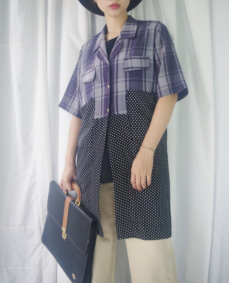 Restyle-Renovation - Blue Plaid Dotted Chiffon Blouse Jacket - Women's Casual & Functional Jackets - Other Man-Made Fibers Blue