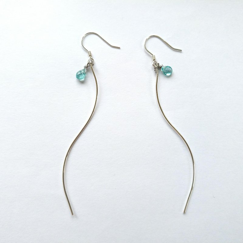 Apatite, Water wave, Sterling silver earring - Earrings & Clip-ons - Gemstone Blue