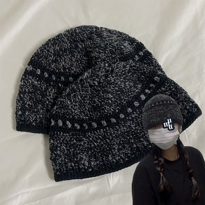 Spring Summer Hat Wind Black Linen Crochet Beanie - 帽子 - 棉．麻 黑色