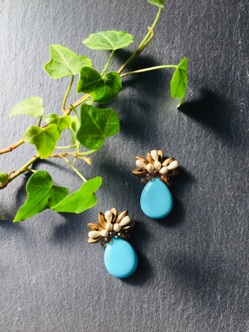 Turquoise earrings - ต่างหู - หิน สีน้ำเงิน