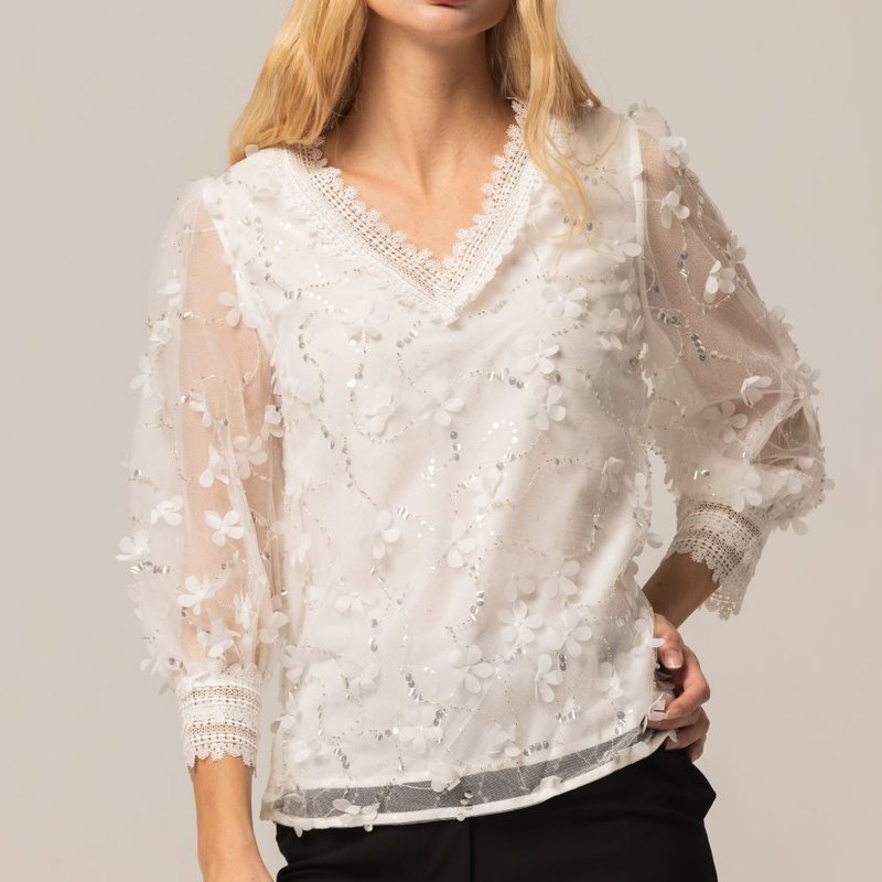 フレッシュガーデン Vネックレースブラウス　ホワイト - トップス - ポリエステル ホワイト