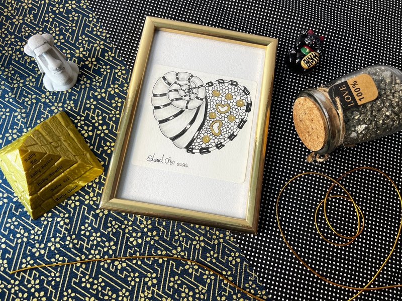 Zentangle Art - Iron Shell Pearl - Illustration, Painting & Calligraphy - Paper Gold