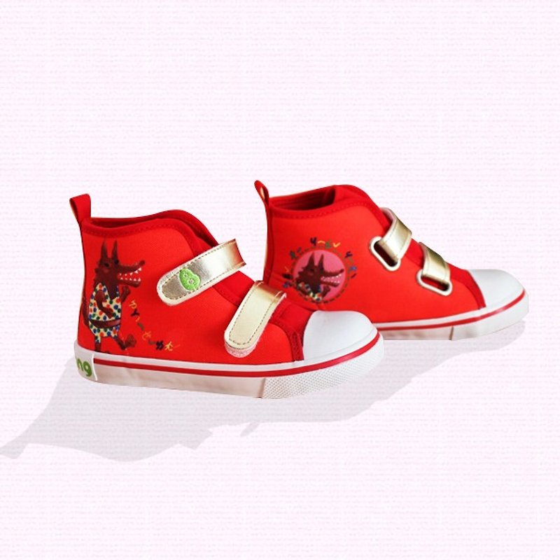 插畫短筒靴 – 紅小紅帽與大野狼 童鞋/童靴 - 童裝鞋 - 棉．麻 紅色
