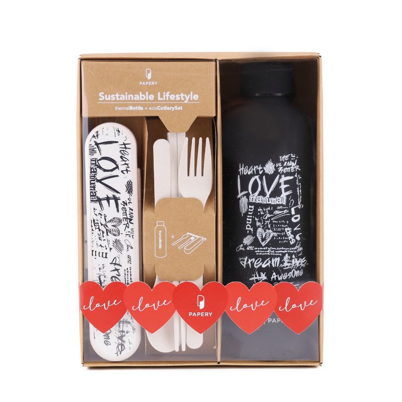 實用-環保吃貨必備禮盒 Dark Love 環保保溫瓶 餐具 - 保溫瓶/保溫杯 - 其他材質 黑色