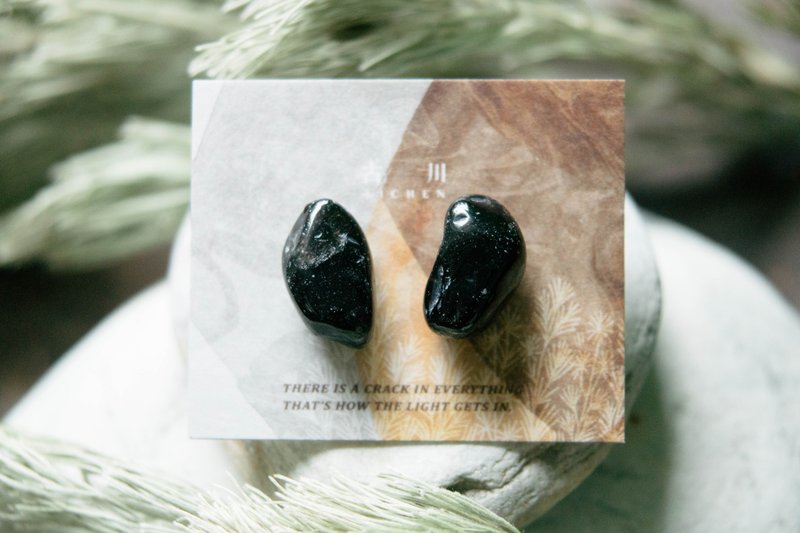 CRACK | 礦物系耳環 |  EARRINGS - 耳環/耳夾/耳骨夾 - 玉石 黑色