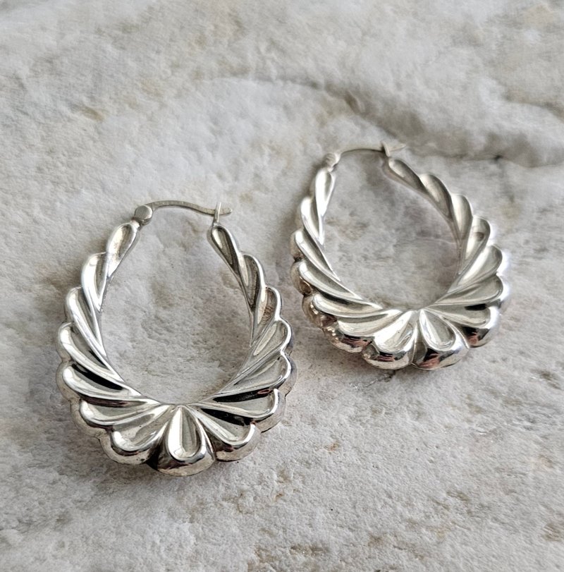 Scalloped Horseshoe Hoop Earrings - Earrings & Clip-ons - Sterling Silver 