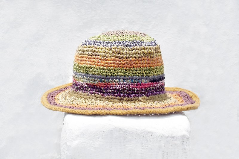 Valentine's Day gift limited to a hand-woven cotton and linen hat / weaving hat / fisherman hat / straw hat / straw hat - original flavor of the rainbow summer gradient ice cream linen - หมวก - ผ้าฝ้าย/ผ้าลินิน หลากหลายสี