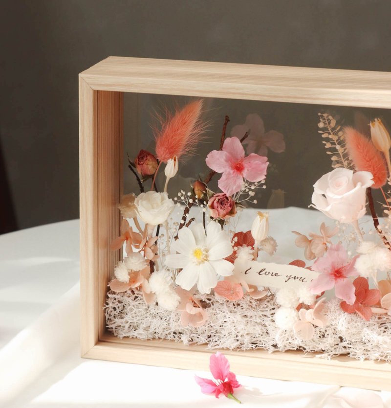 February-March seasonal limited edition 1 immortal cherry blossom Japanese cherry three-dimensional wooden photo frame Valentine's Day flower gift birthday - ช่อดอกไม้แห้ง - พืช/ดอกไม้ สึชมพู