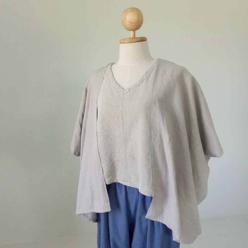 手織りオープンフロントカーディガン / グレー 無地 / 草木染めコットン - 女上衣/長袖上衣 - 棉．麻 灰色
