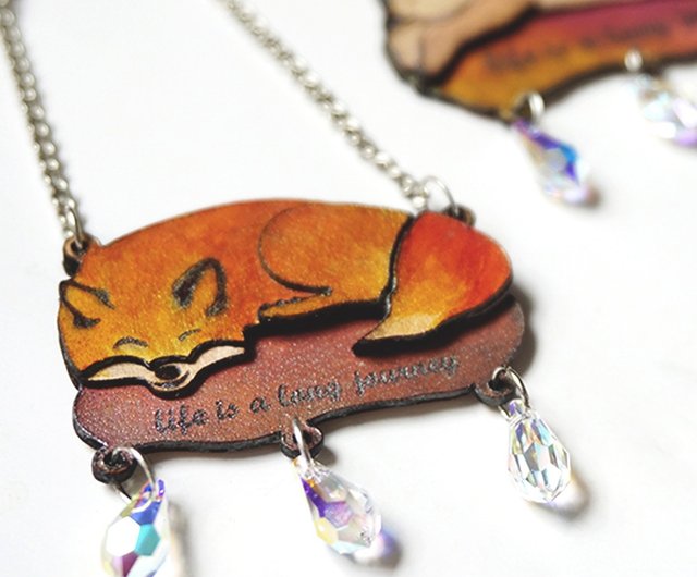 | Leather Jewelry | animal | fox | polar bear | crystal necklace |