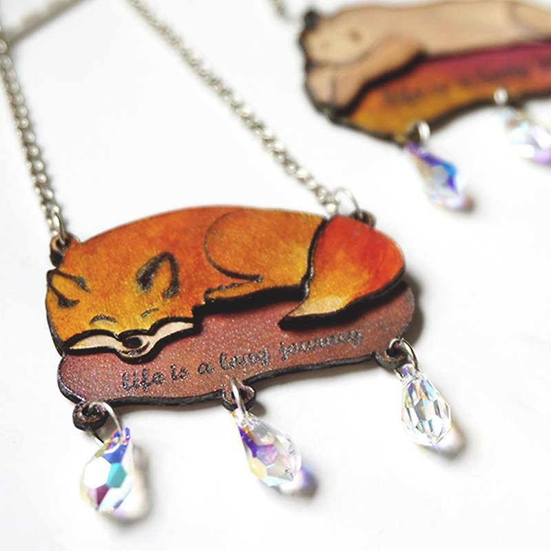 | Leather Jewelry | animal | fox | polar bear | crystal necklace | - สร้อยติดคอ - หนังแท้ สีส้ม