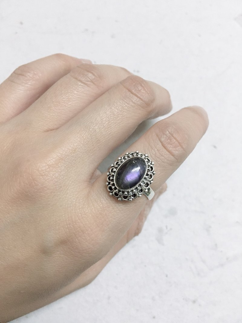 紫光 拉長石 戒指 尼泊爾 手工製 925純銀 - 戒指 - 半寶石 
