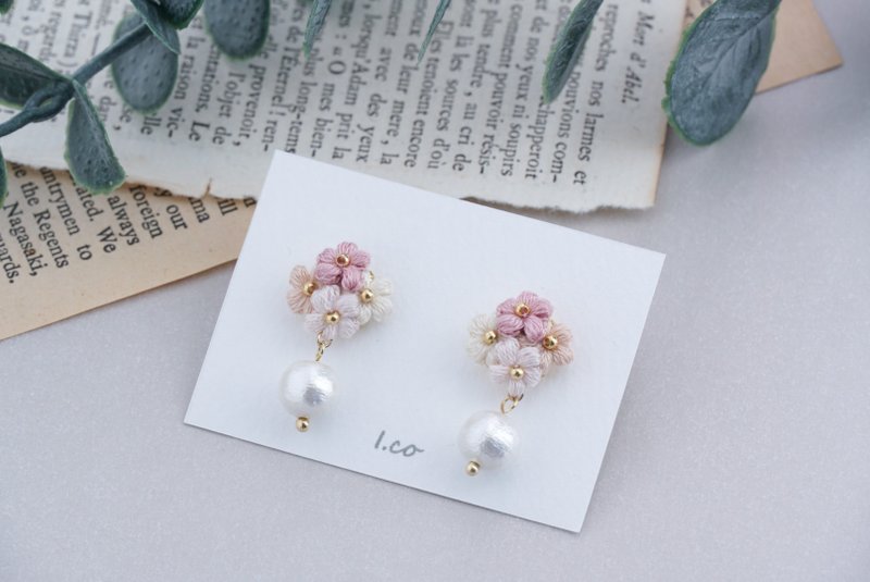 Embroidery thread crochet earrings - ต่างหู - งานปัก สึชมพู