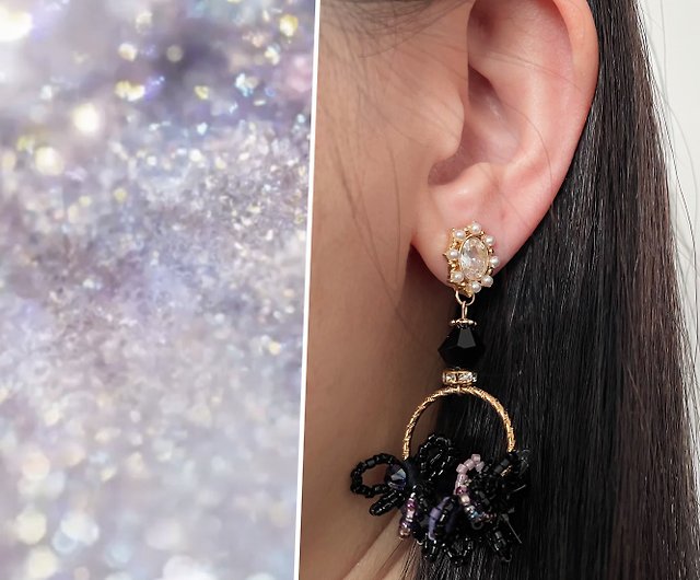 Dark purple-black hand-made beads earrings