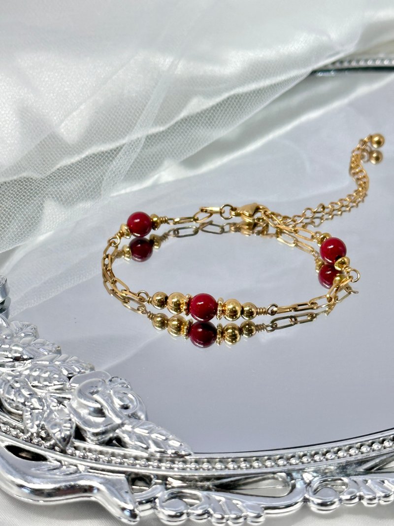 18K Imperial Cinnabar Dual-Purpose Chain Bracelet and Anklet - 18K Medical Steel/Emperor Purple Gold Sand/Cinnabar - Bracelets - Crystal Red