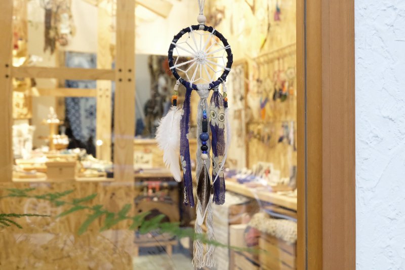 和風花形圖案捕夢網掛飾 - 擺飾/家飾品 - 棉．麻 藍色