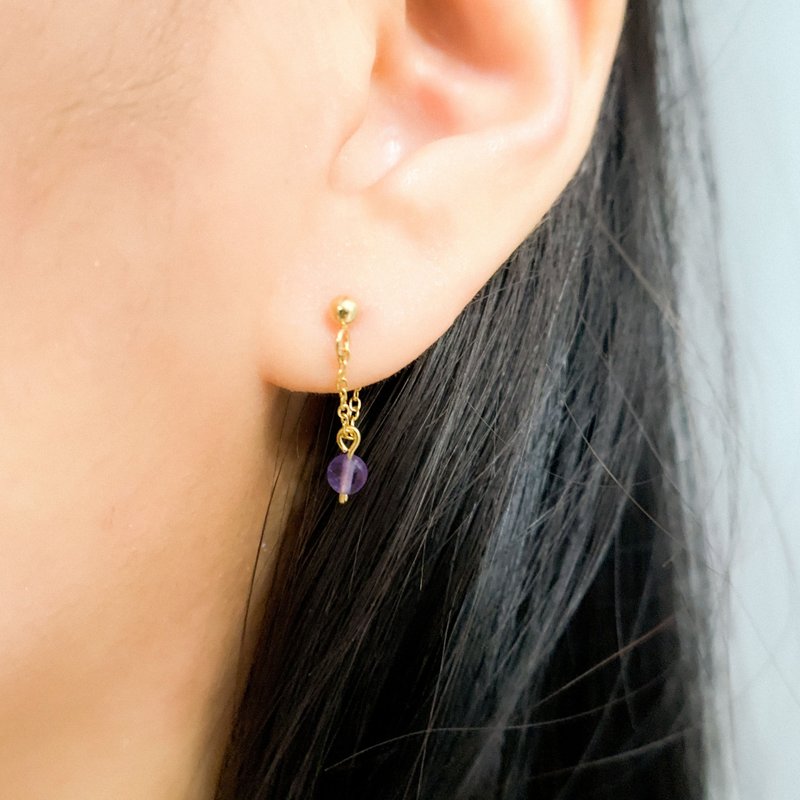 3 colors in | faceted amethyst with short chain front and back double earrings - Earrings & Clip-ons - Crystal Purple