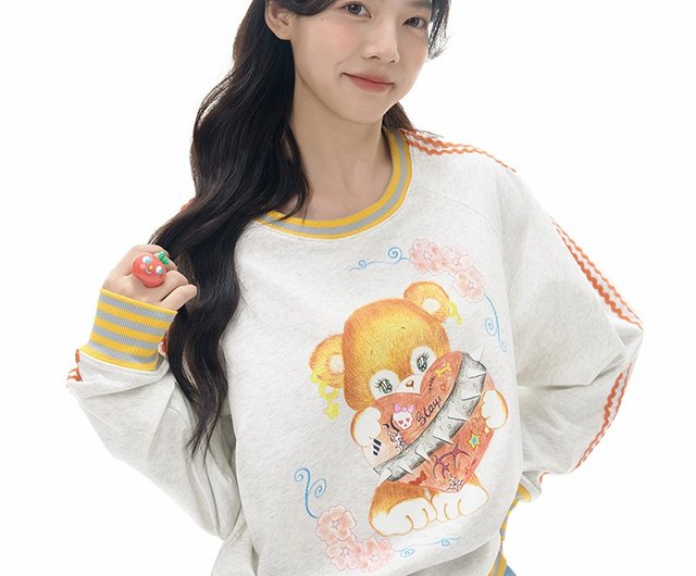童心くすぐる可愛いクマ スポーティスウェット 長袖トップス