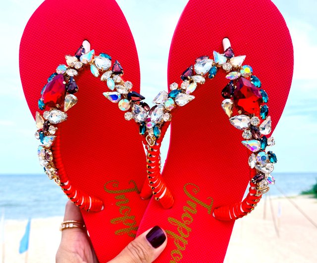 Red bling hot sale flip flops