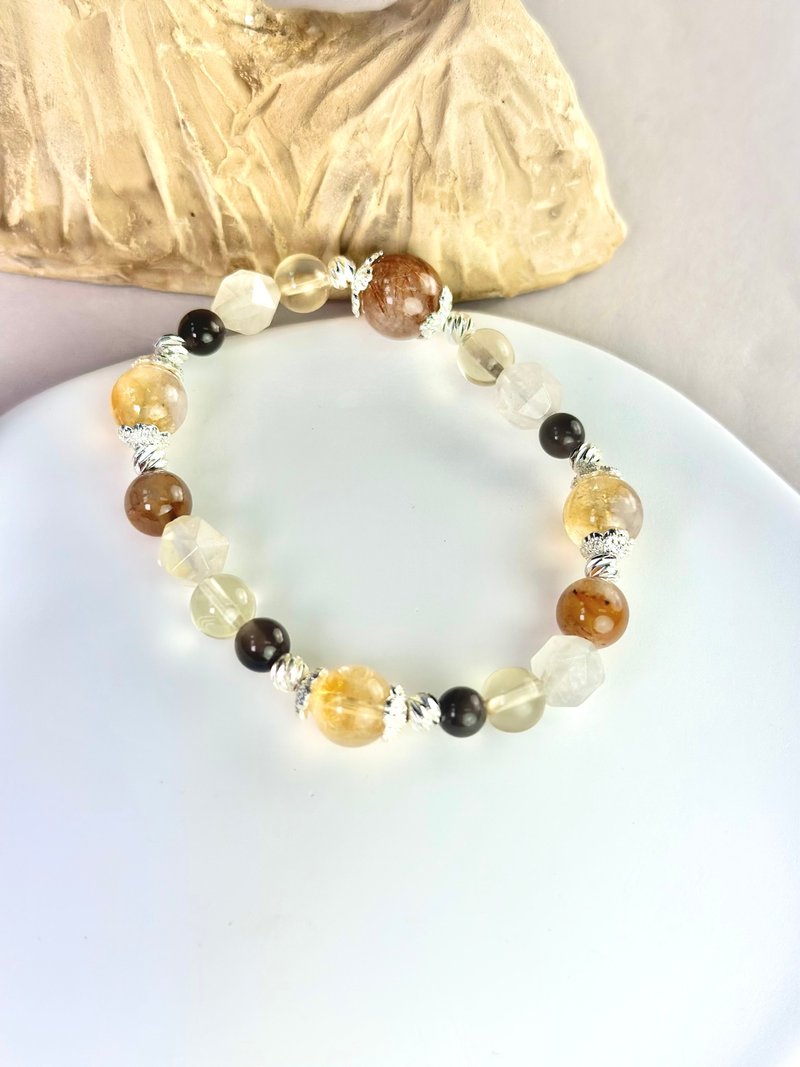 銅髮晶 黃水晶 兔毛幽靈天然水晶手鍊/招財 減少焦慮 增加自信 - 手鍊/手鐲 - 水晶 咖啡色