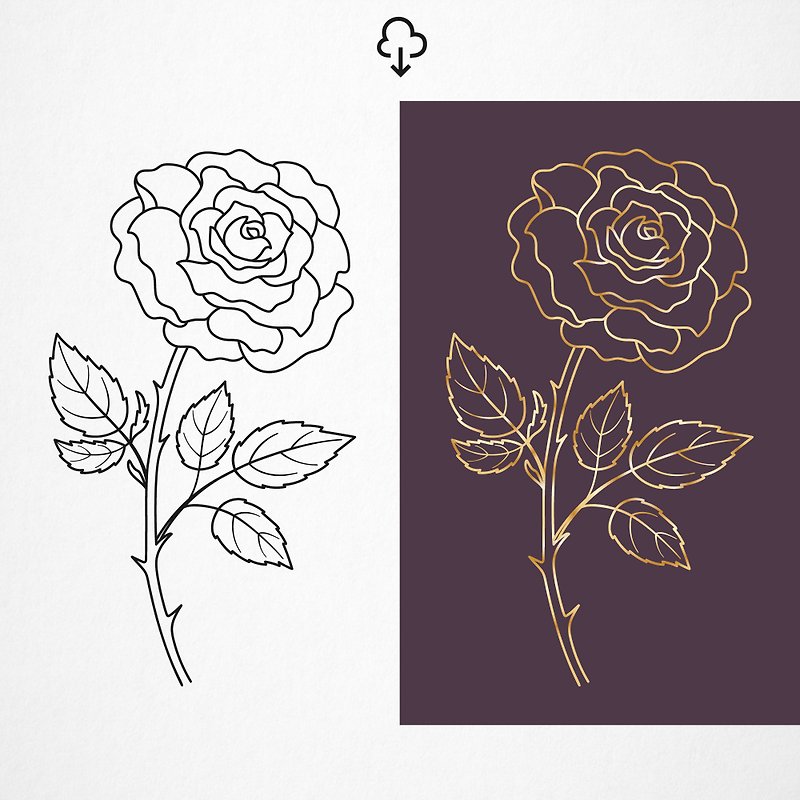 ดอกกุหลาบ. ภาพของดอกไม้ ภาพประกอบดิจิทัลในรูปแบบ SVG, EPS, PNG, JPG, DXF - วาดภาพ/ศิลปะการเขียน - วัสดุอื่นๆ สีดำ