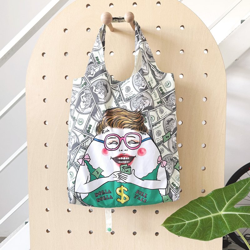 Dollar dollar bills  Eco bag. Reusable shopping bag. Foldable bag. - กระเป๋าถือ - วัสดุกันนำ้ สีเขียว