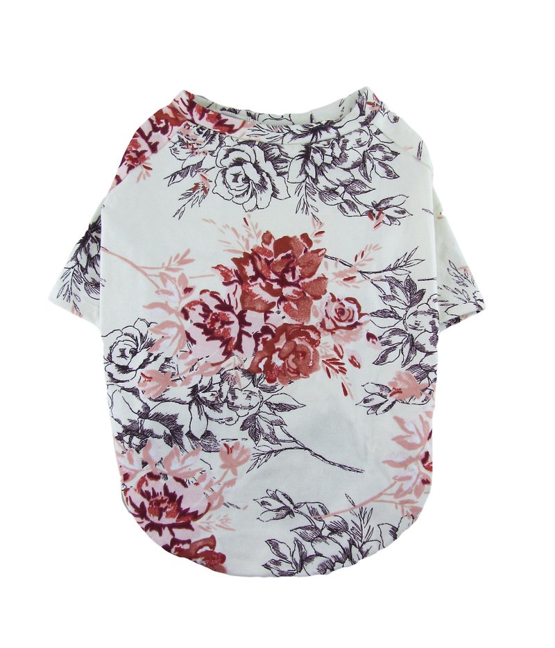 Floral Printed Raglan Sleeves Cotton/Spandex Jersey Dog Top T-shirt Dog Apparel - 寵物衣服 - 其他材質 白色