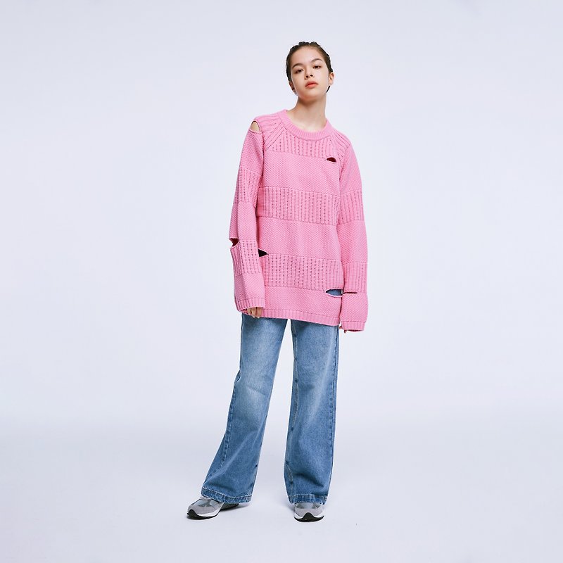 10 MOOn Merino Sweater  Digging knit pink sweater - สเวตเตอร์ผู้หญิง - ขนแกะ สึชมพู
