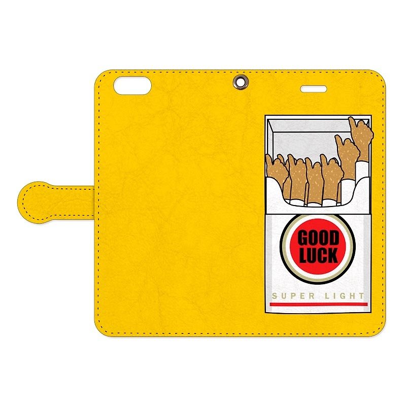 [Notebook type iPhone case] Good Luck (hard) / yellow - เคส/ซองมือถือ - หนังแท้ สีเหลือง