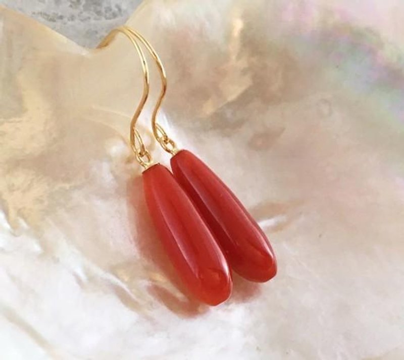 Natural ◇ blood red coral K18 earrings - ต่างหู - เครื่องเพชรพลอย 