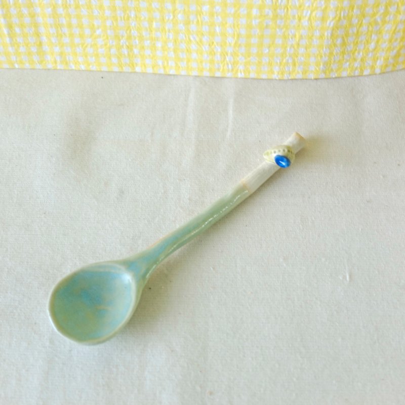 Small plantlets fleshy spoon / stirring spoon / ceramic spoon (Single) - ช้อนส้อม - ดินเผา สีน้ำเงิน