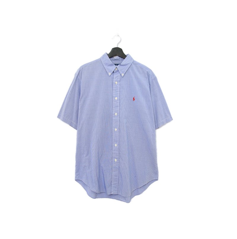 Back to Green-品牌襯衫 polo 藍色 格紋 d-04  vintage shirt - 男襯衫/休閒襯衫 - 棉．麻 