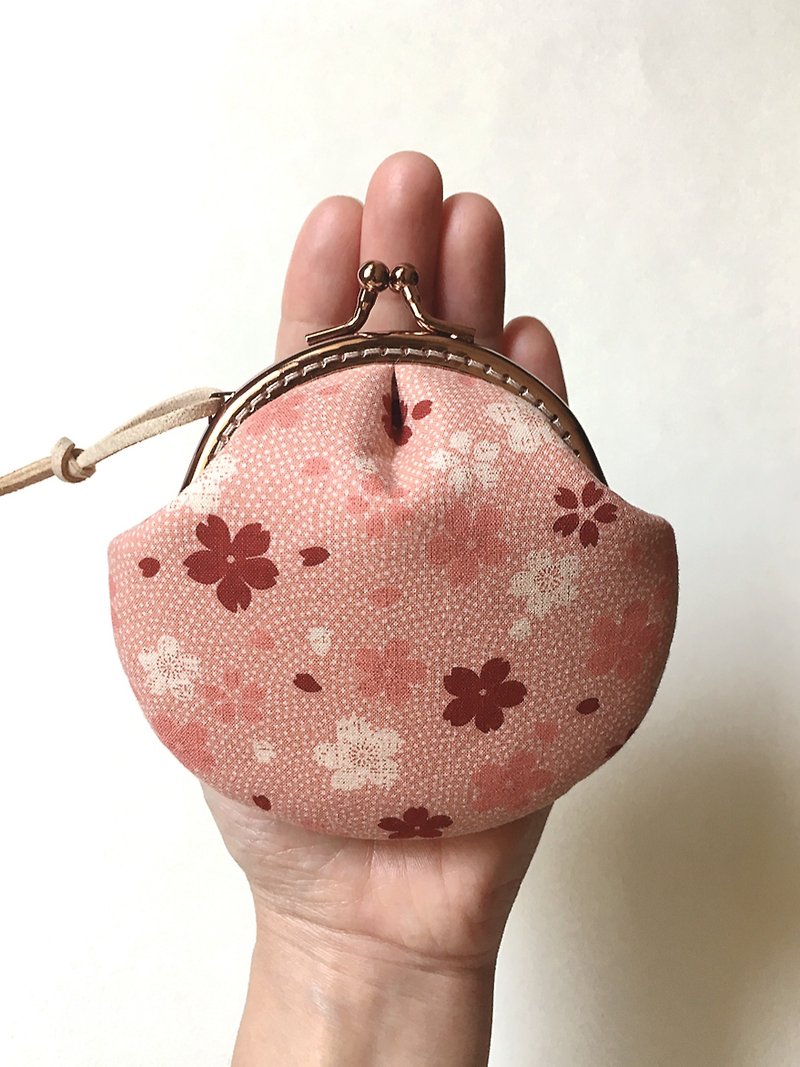hm2。四月櫻 粉 貝殼。口金包 - 散紙包 - 棉．麻 粉紅色