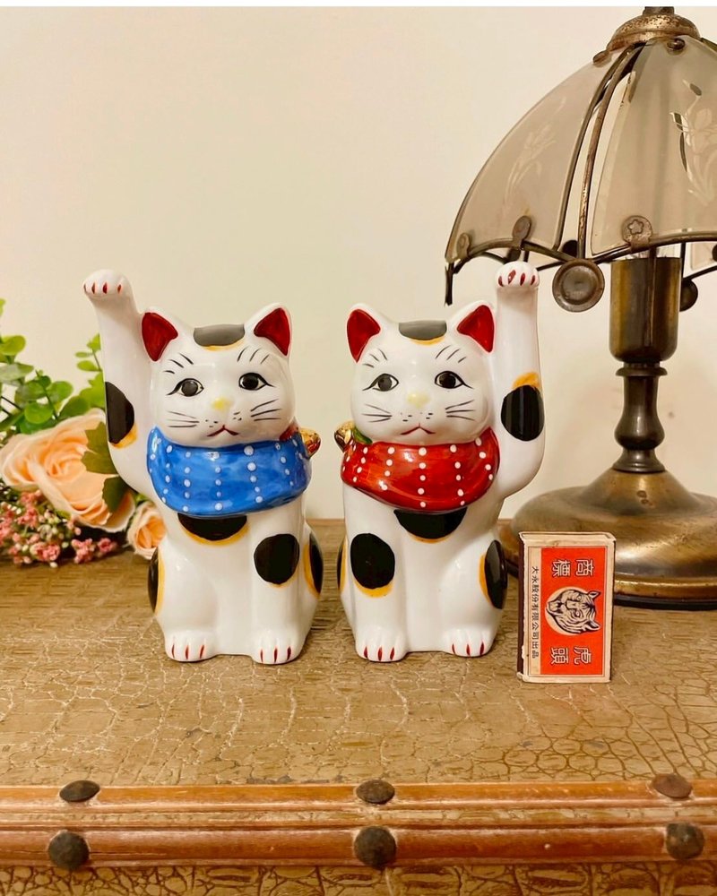 日本瀬戸燒招財貓一對 - 擺飾/家飾品 - 陶 