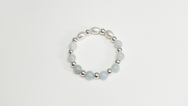 S Lee-925 silver hand-made lady series - freshwater pearl + aquamarine soft ring / pearl + sea aquamarine +925 silver beads - General Rings - Gemstone 