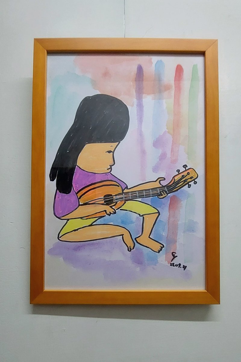 Original Painting: Ukulele, Music - โปสเตอร์ - กระดาษ สีส้ม