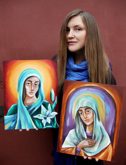 聖母マリアの絵画 聖母マリアのオリジナルアート スピリチュアルな