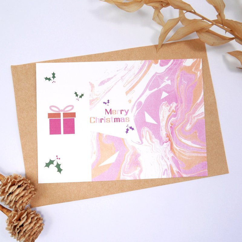 [禮物] 聖誕卡片 卡片 明信片 贈素色信封 聖誕禮物 交換禮物 浮水染 - 心意卡/卡片 - 紙 紅色