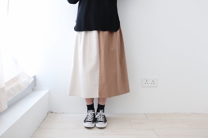 Own system / beige quilts skirts - Skirts - Cotton & Hemp Khaki