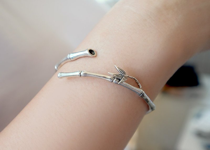 Japanese style bamboo bracelet 925 sterling silver, Chinese classic and elegant with the same necklace - สร้อยข้อมือ - เงินแท้ สีเงิน