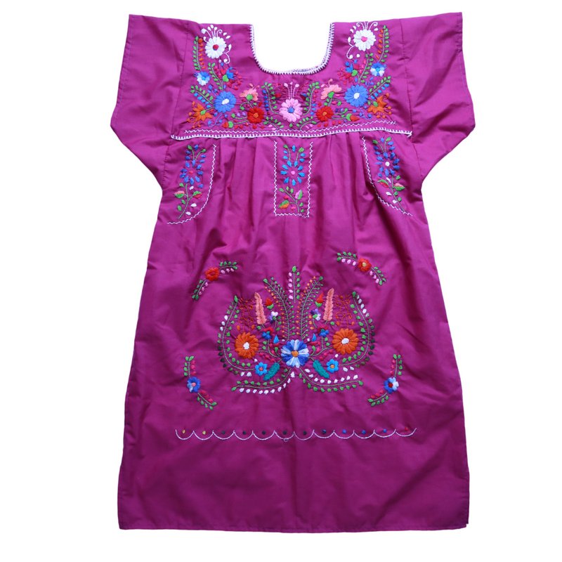 Fuji Bird Mexican Purple Hand Embroidered Dress Embroidered Blouse - ชุดเดรส - ผ้าฝ้าย/ผ้าลินิน สีม่วง