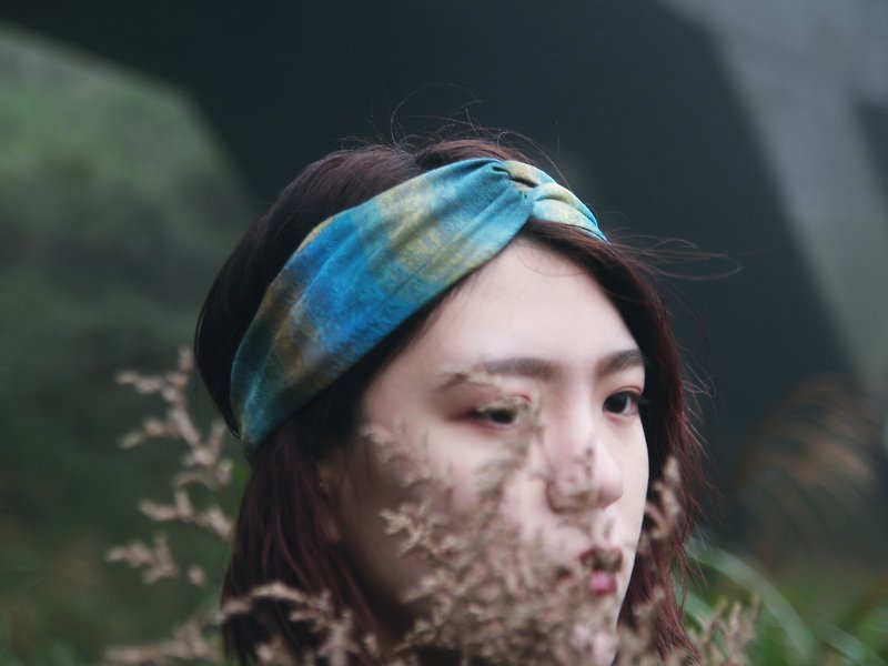 Glint Of The Lake//Italian Jacquard/Taiwan handmade crisscross elastic hairband - Headbands - Cotton & Hemp Blue