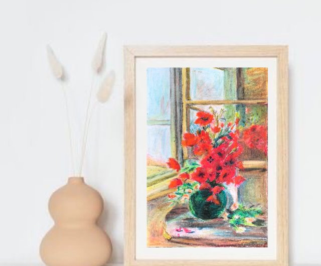 「原画」　ジルベール　アルトー　ポピー　額　静物画　油絵　壁飾り　美術品　本物 原画」 ジルベール アルトー ポピー 額 静物画 油絵 壁飾り 美術