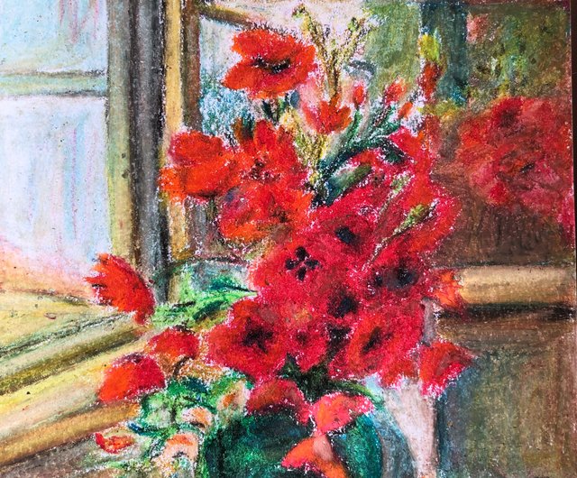 ポピーの花束 静物画 壁アート 8x11 インチ オリジナル オイル